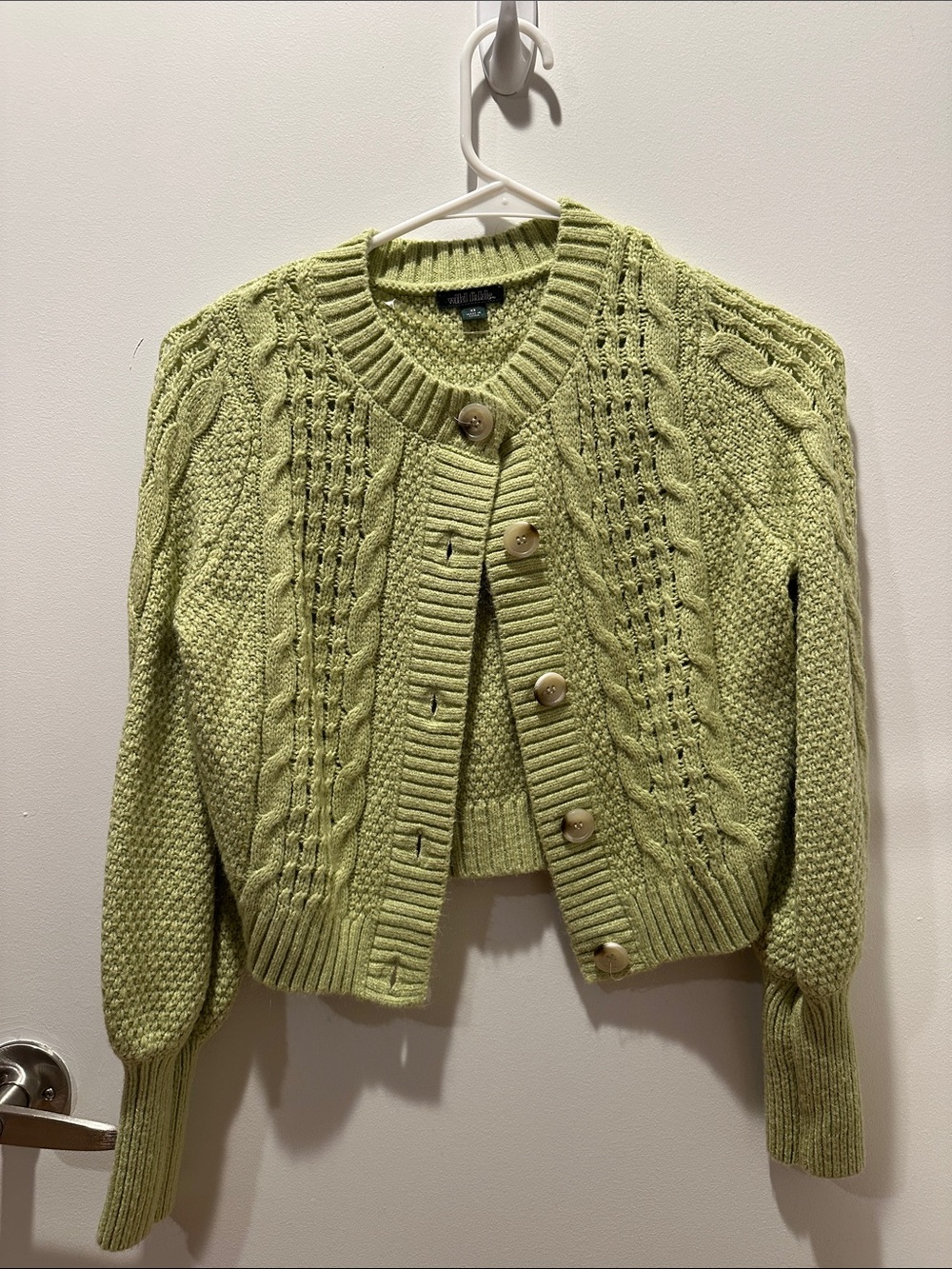 Wild Fable Soft Knit Cable Cardigan Sweater - Light Green